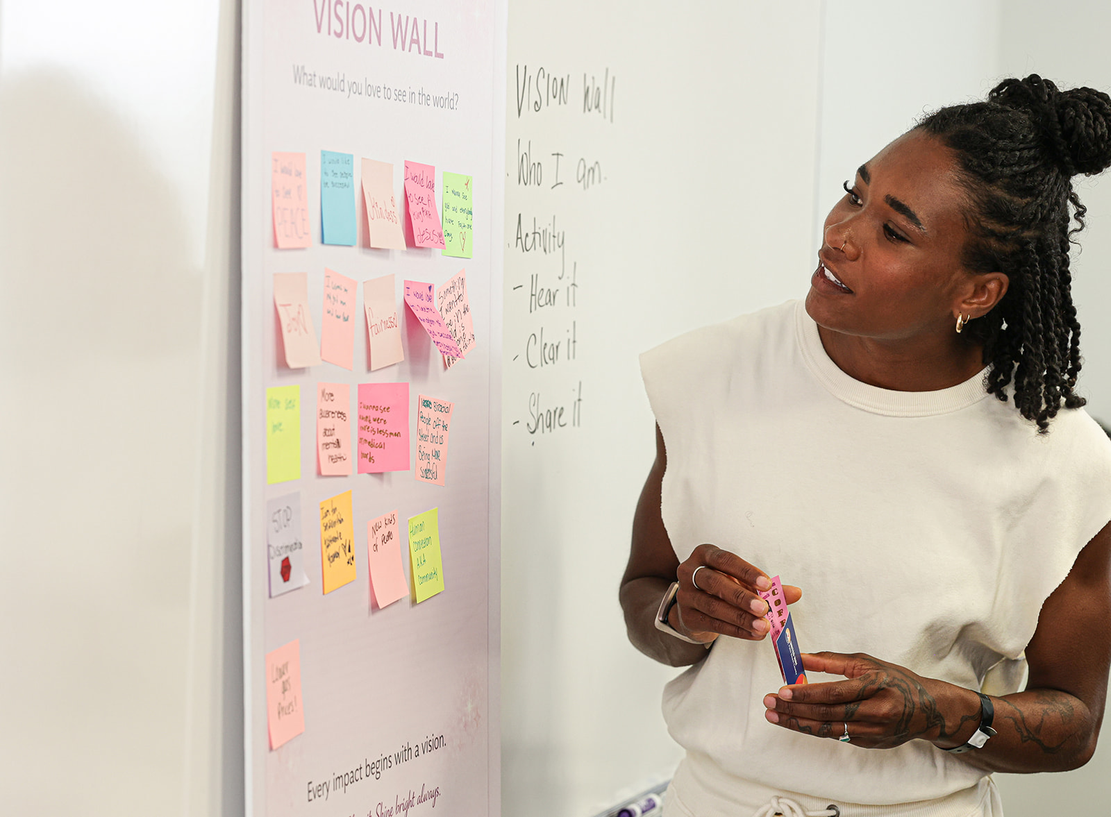 Facilitator engaging with participants at the Vision Wall